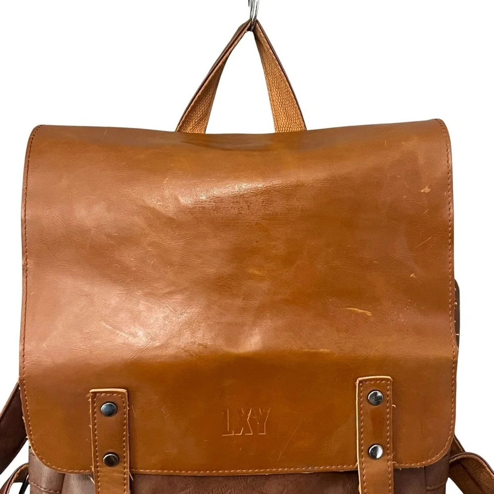 LXY Vegan Leather Backpack Vintage Style Bookbag Unisex